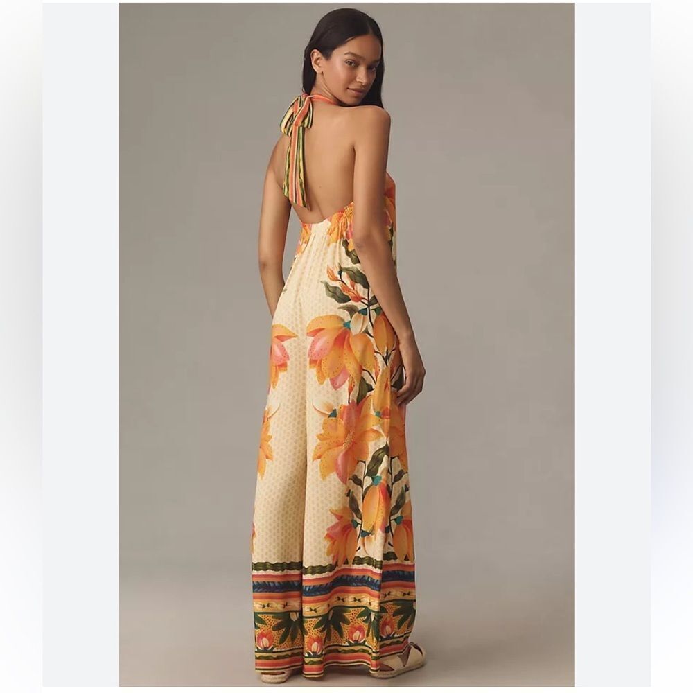 Farm Rio x Anthropologie Floral Halter Jumpsuit size Large - Picture 2 of 6